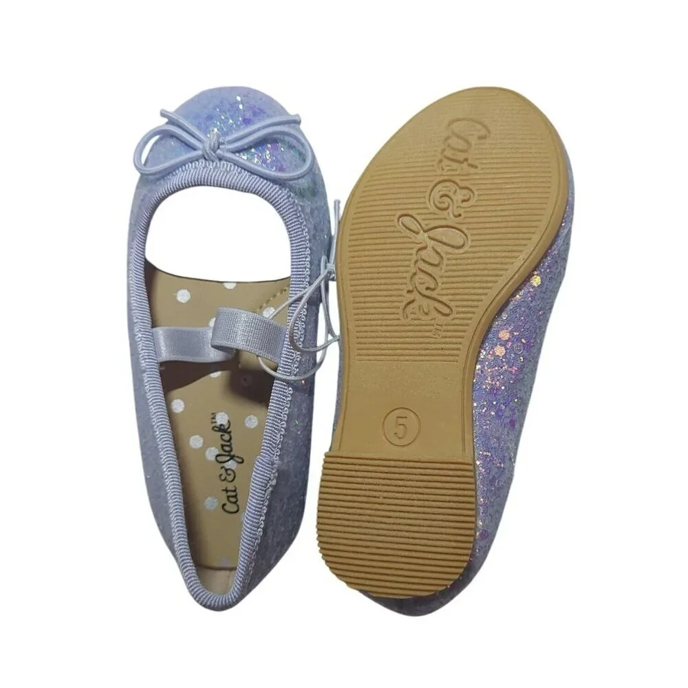 Cat and Jack, girls' ballet flats, blue with glitter, size 5, NWT